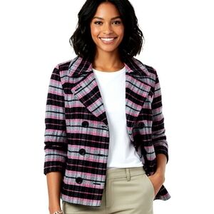 PINK Victoria's Secret Plaid Wool Coat Pink Gray Black Double Breasted Pockets